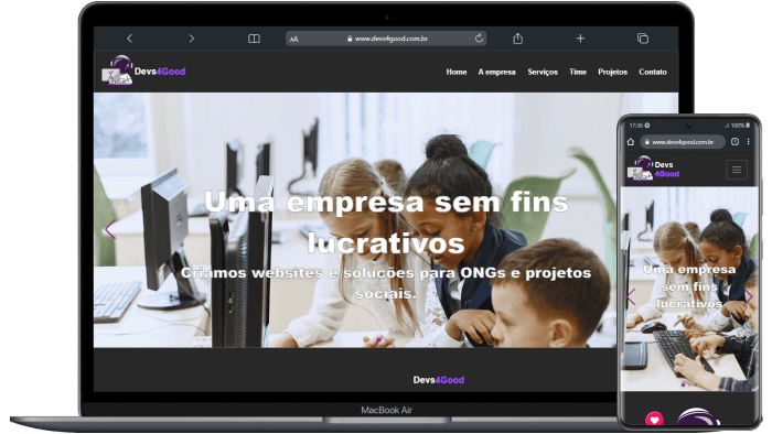 Captura de tela do site devs4good